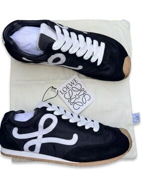 Loewe Black and White Leather Sneakers